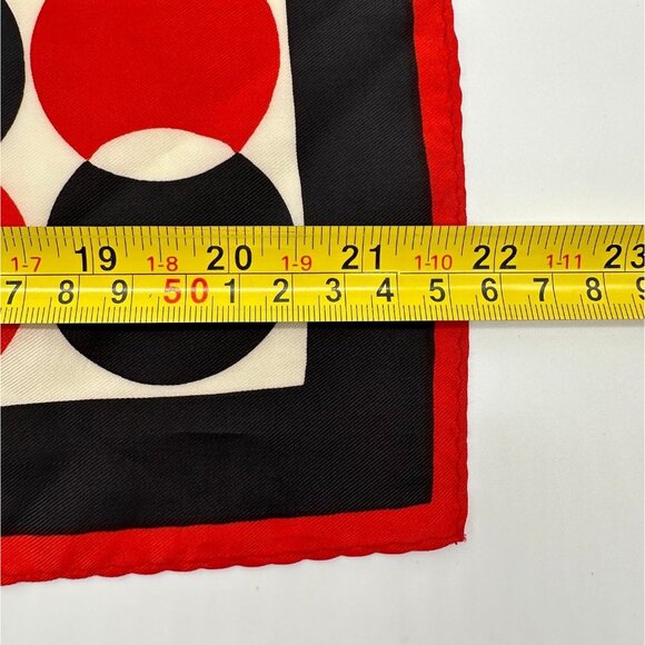 Vintage Vera Neumann Scarf Red Black White Geometric Circles 1960s Rolled Edge - Picture 8 of 8